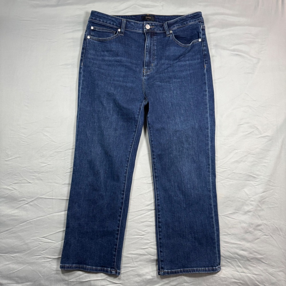 Quince Womens Stretch High Rise Straight Jeans Dark Wash 32/26 (Fits 34x25.5) - Picture 1 of 10